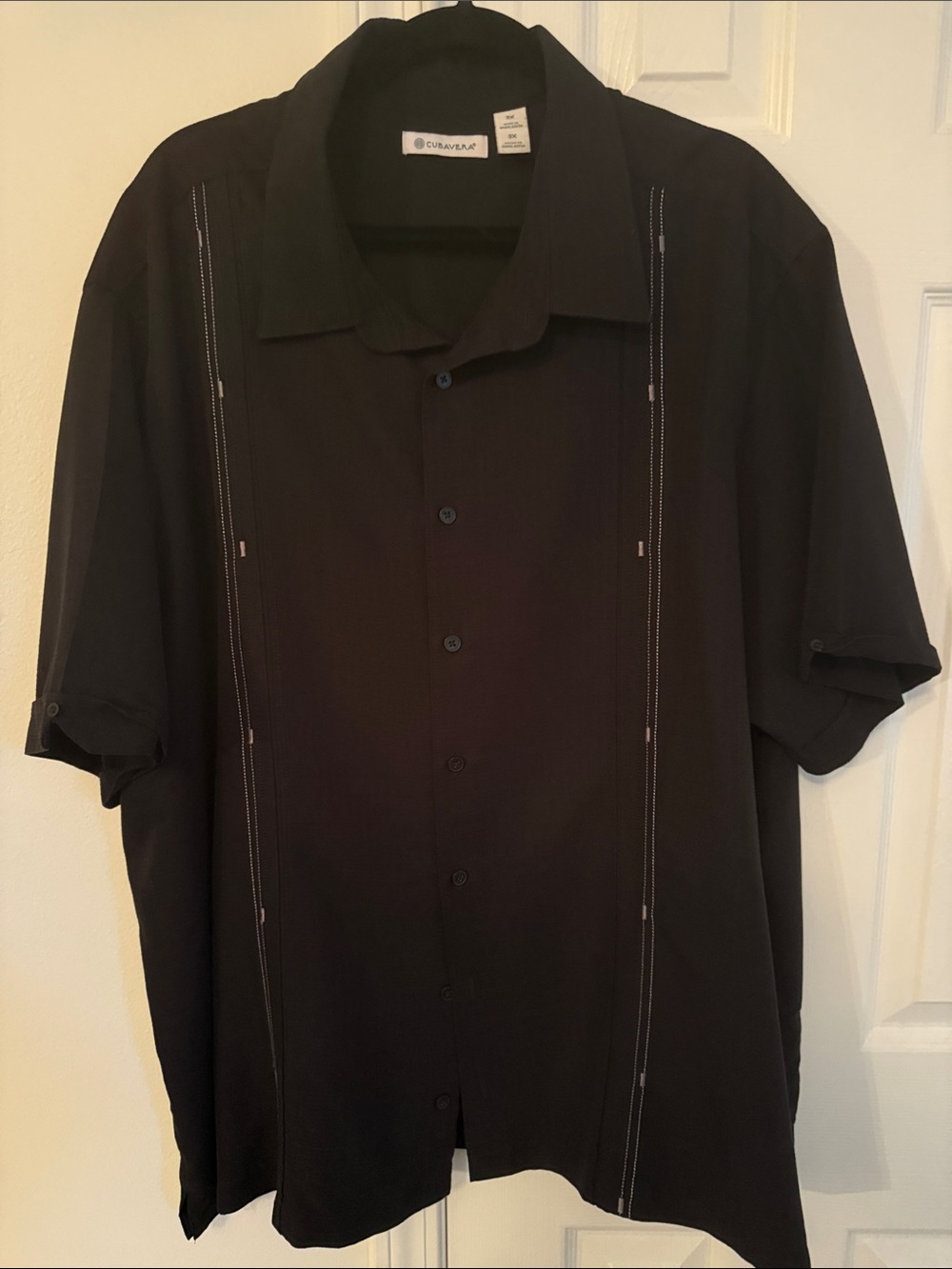 Cubavera Black Short-Sleeve Guayabera-Style Camp Shirt